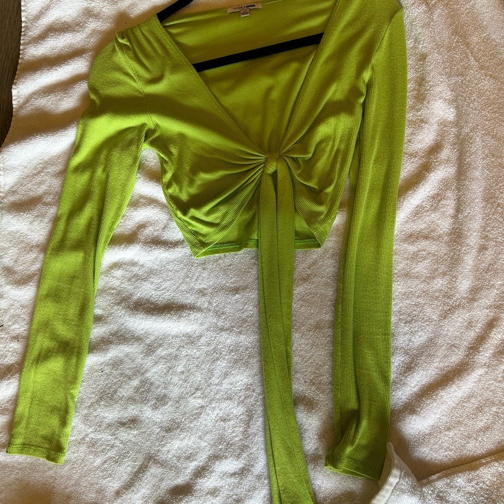 Lime Green Long Sleeve Tie-Front Top